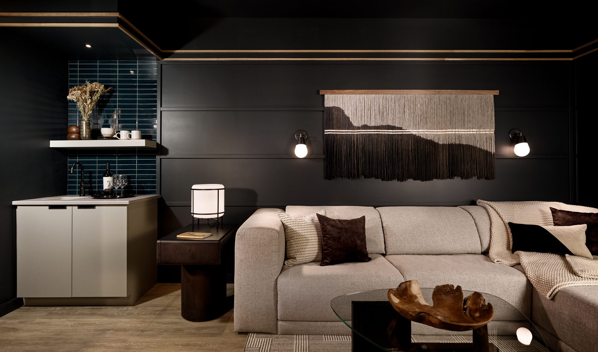 Village View King Suite Living Room with Sofa and Wet Bar